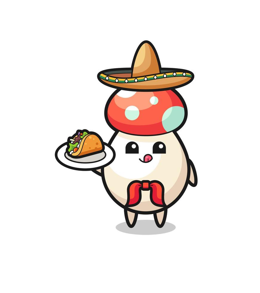 mascota de chef mexicano de setas sosteniendo un taco vector