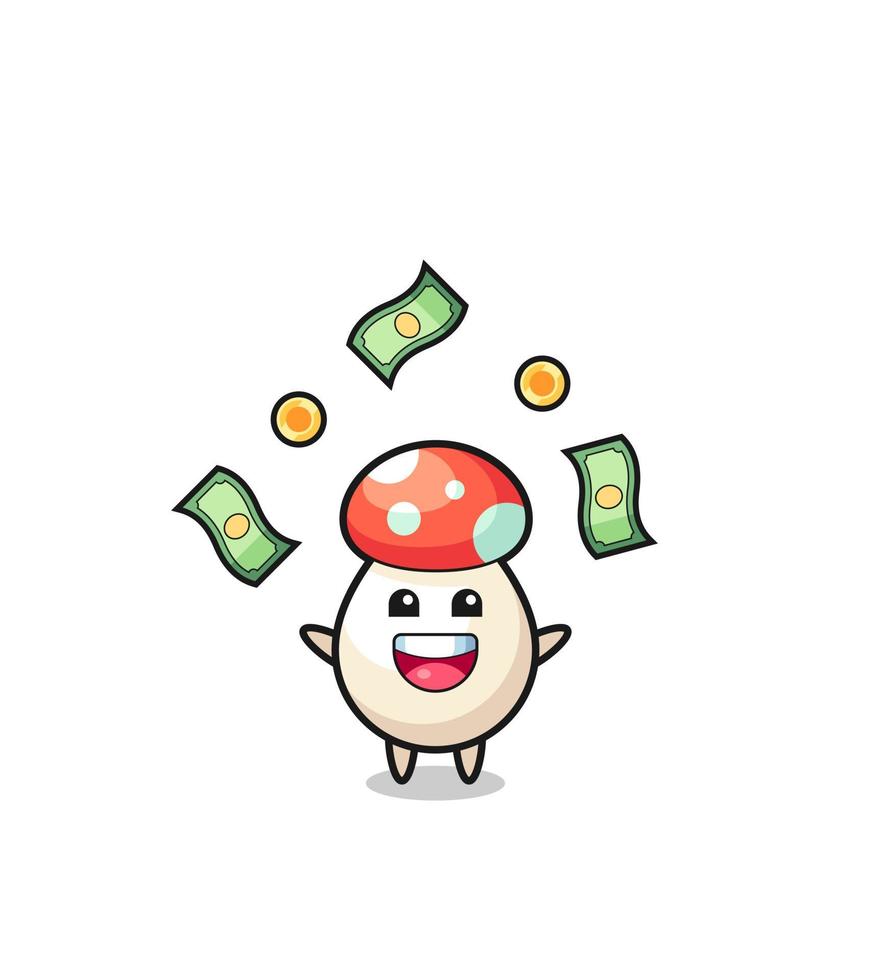 illustration of the mushroom catching money falling from the sky vector