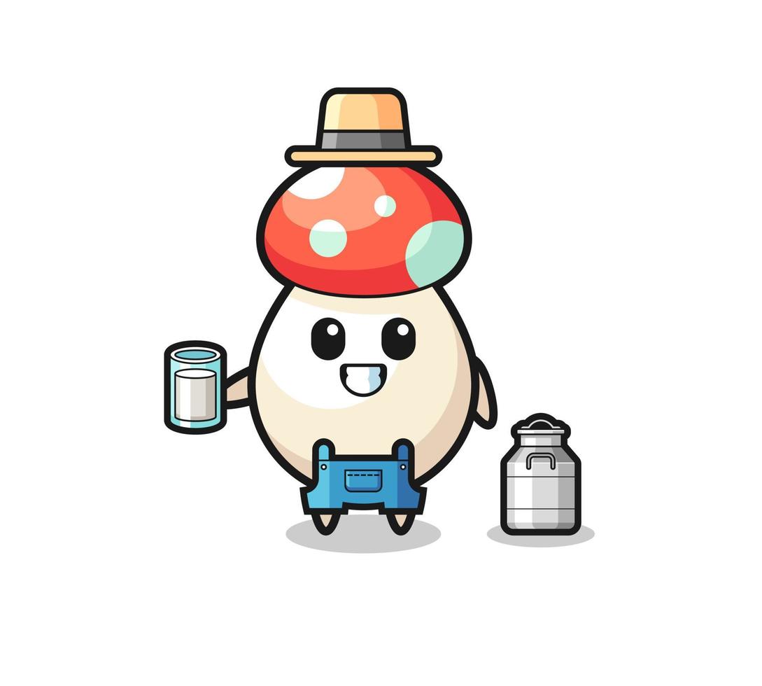 mushroom cartoon as the dairy farmer vector