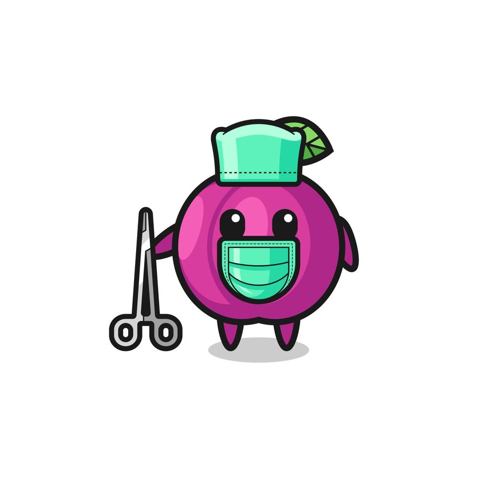 Cirujano personaje de mascota de fruta de ciruela vector