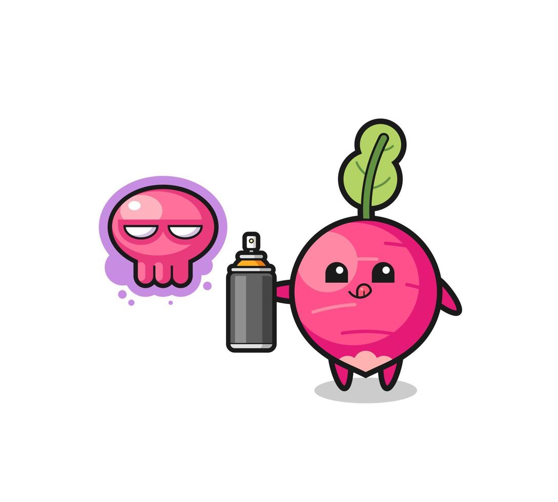 radish cartoon make a graffiti with a spray paint vector