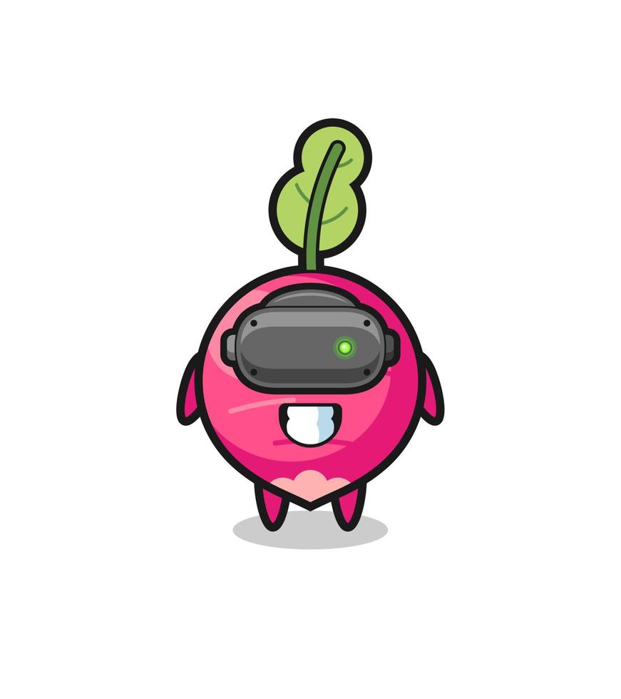 cute radish using VR headset vector