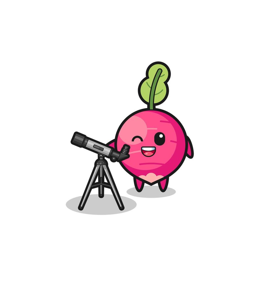 radish astronomer mascot with a modern telescope vector