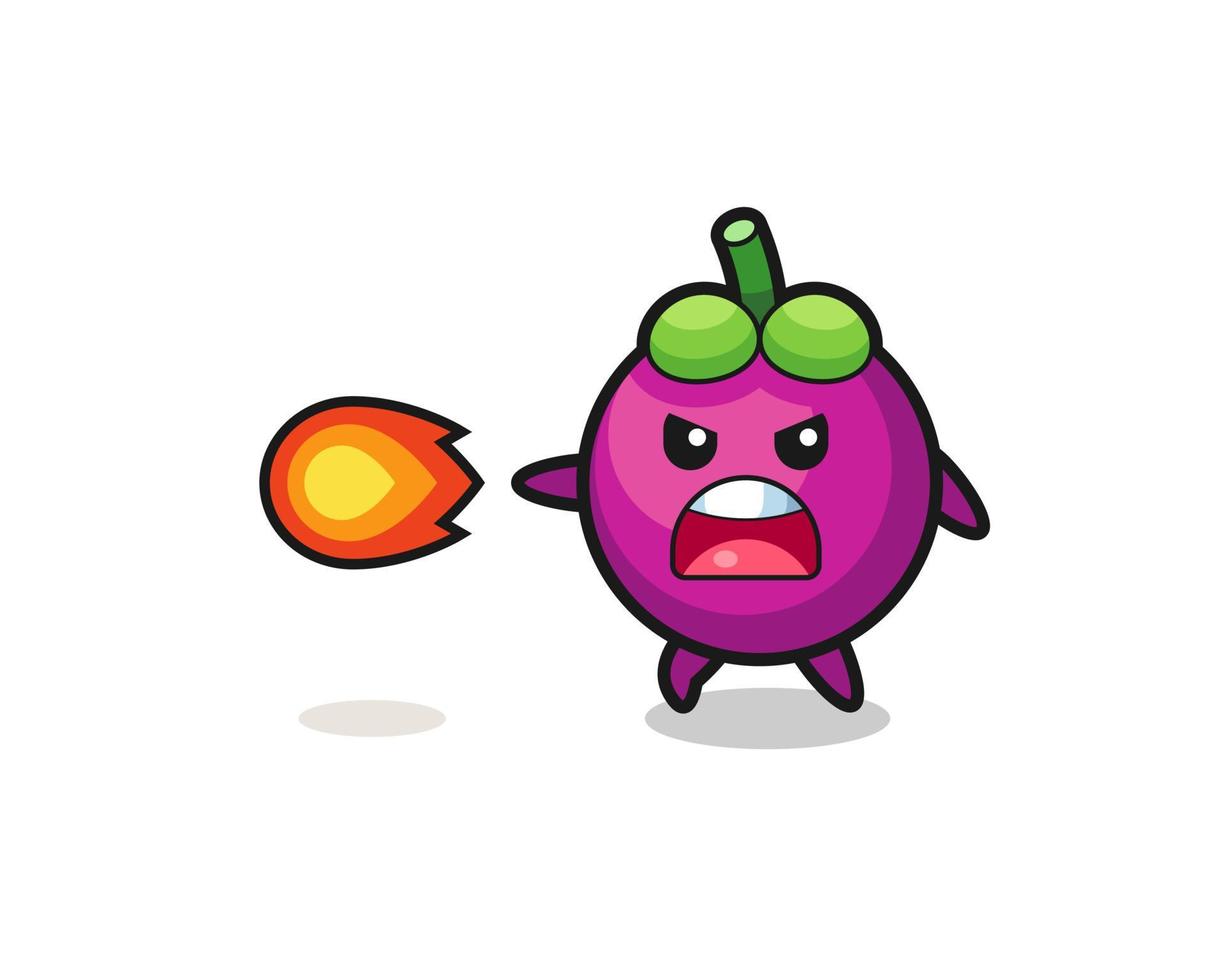 cute mangosteen mascot is shooting fire power vector