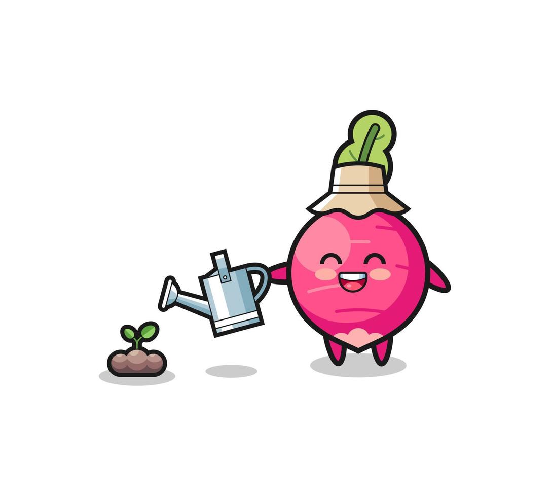 cute radish is watering plant seeds vector