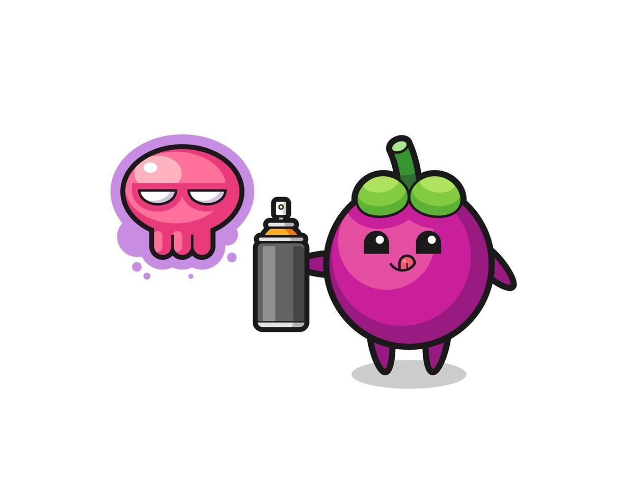 mangosteen cartoon make a graffiti with a spray paint vector