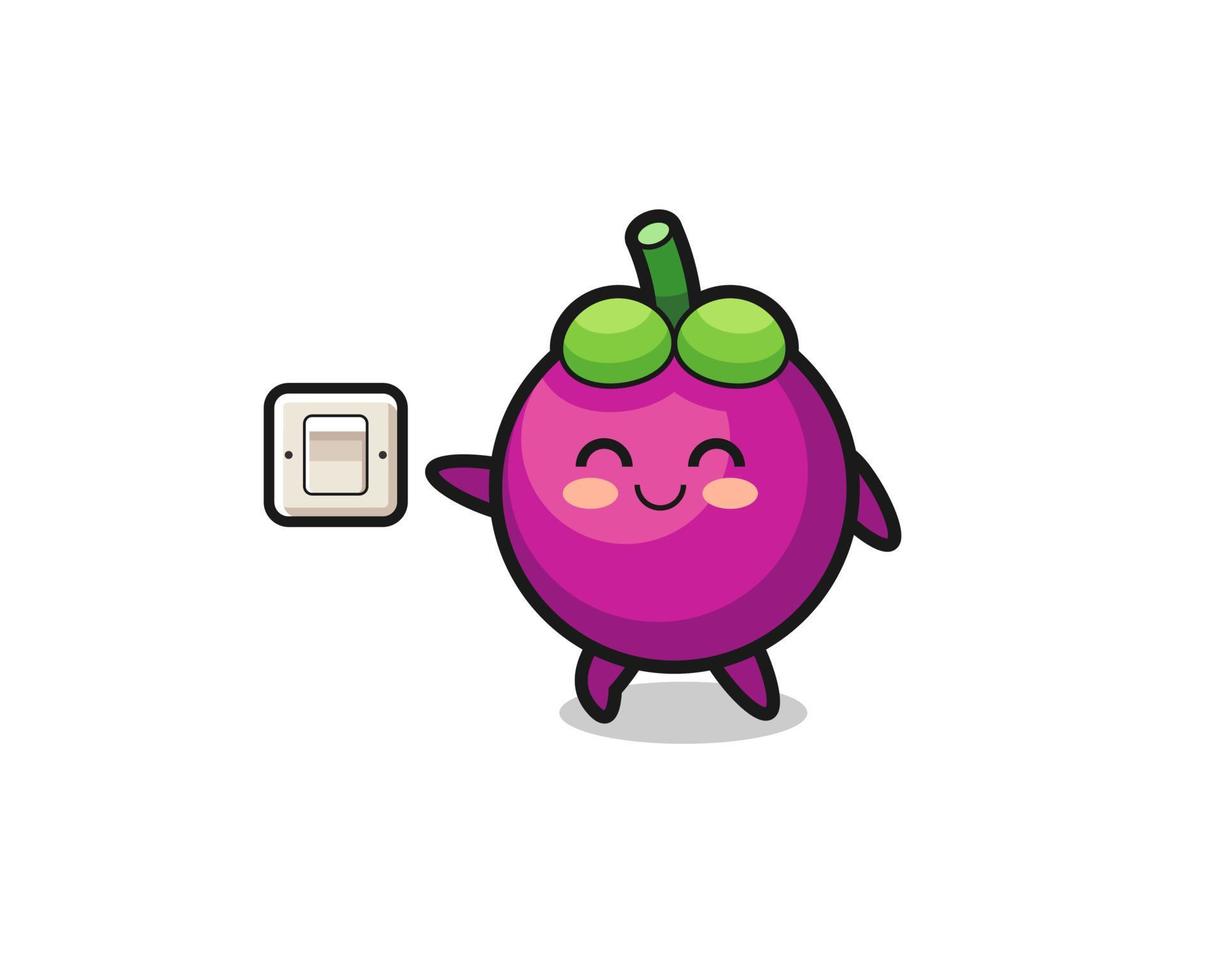 cartoon mangosteen is turning off light vector