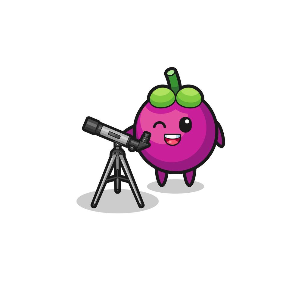 mangosteen astronomer mascot with a modern telescope vector