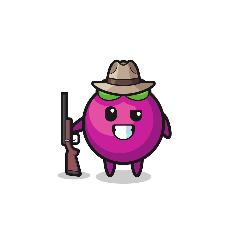 mangosteen hunter mascot holding a gun vector