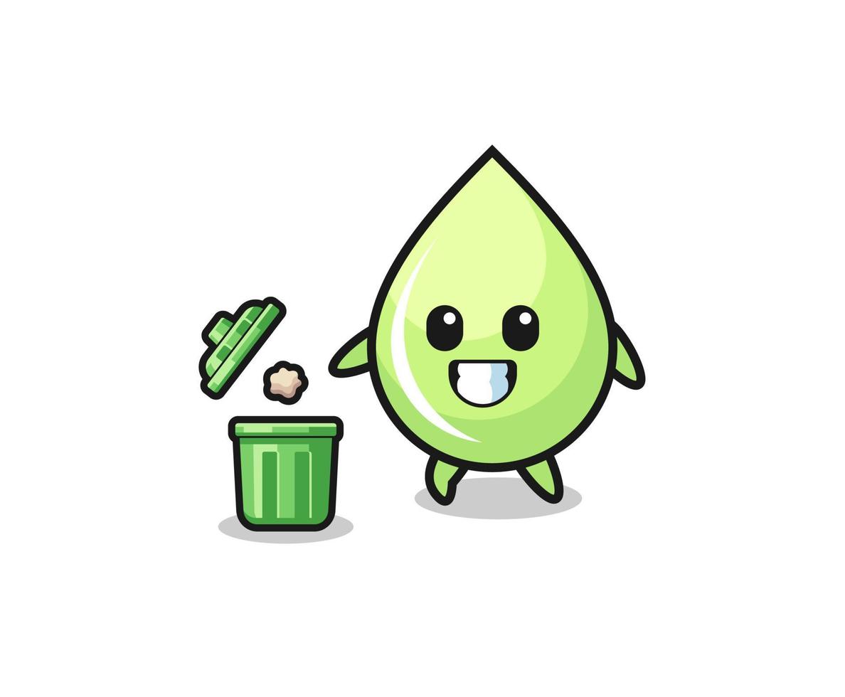 illustration of the melon juice drop throwing garbage in the trash can vector