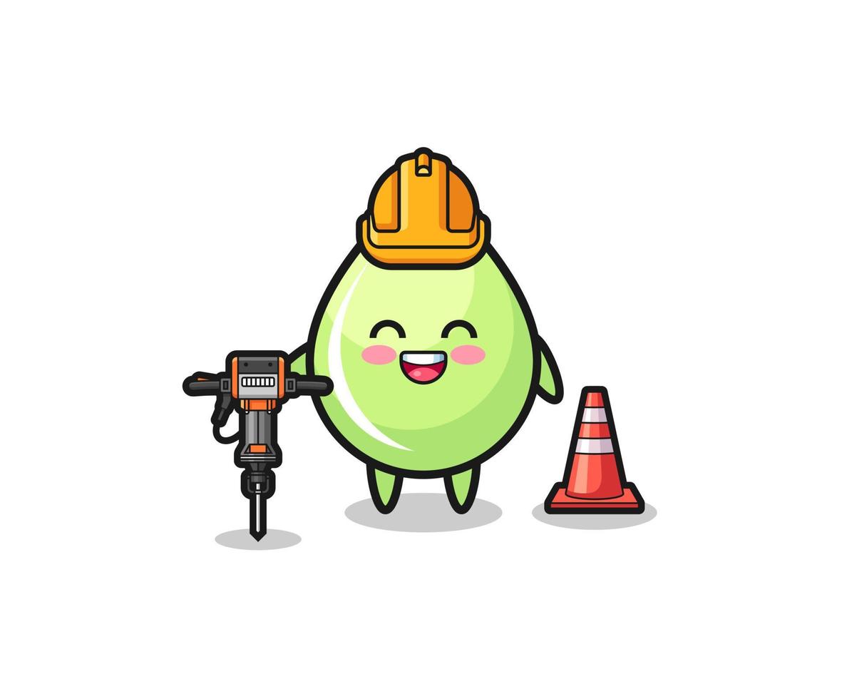 road worker mascot of melon juice drop holding drill machine vector