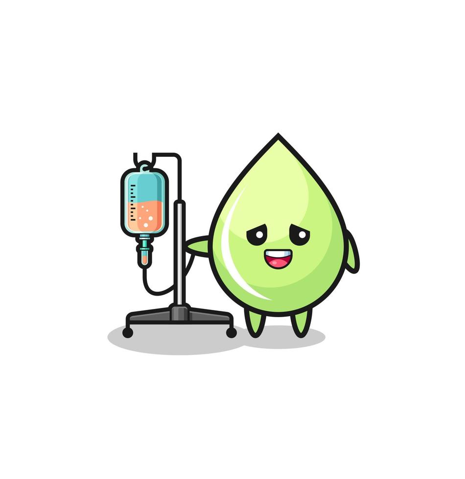 lindo personaje de gota de jugo de melón de pie con poste de infusión vector