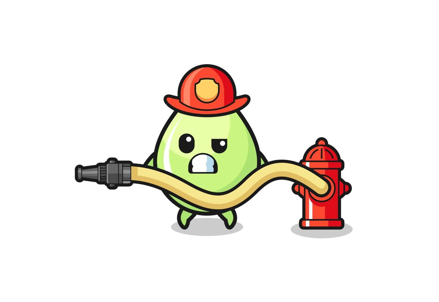 melon juice drop cartoon as firefighter mascot with water hose vector