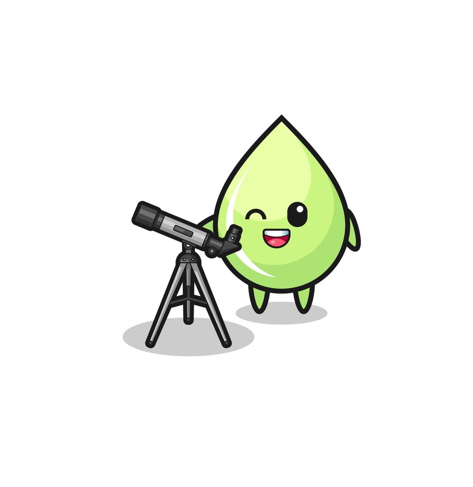 melon juice drop astronomer mascot with a modern telescope vector