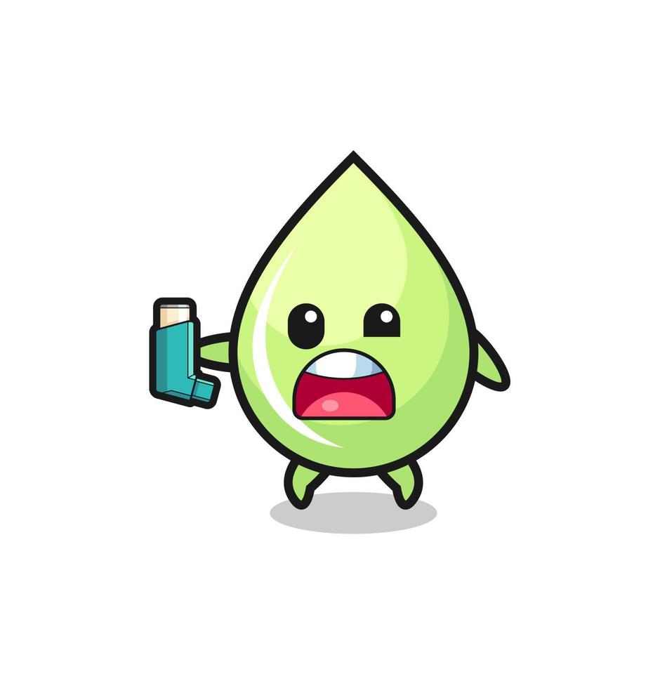 melon juice drop mascot having asthma while holding the inhaler vector