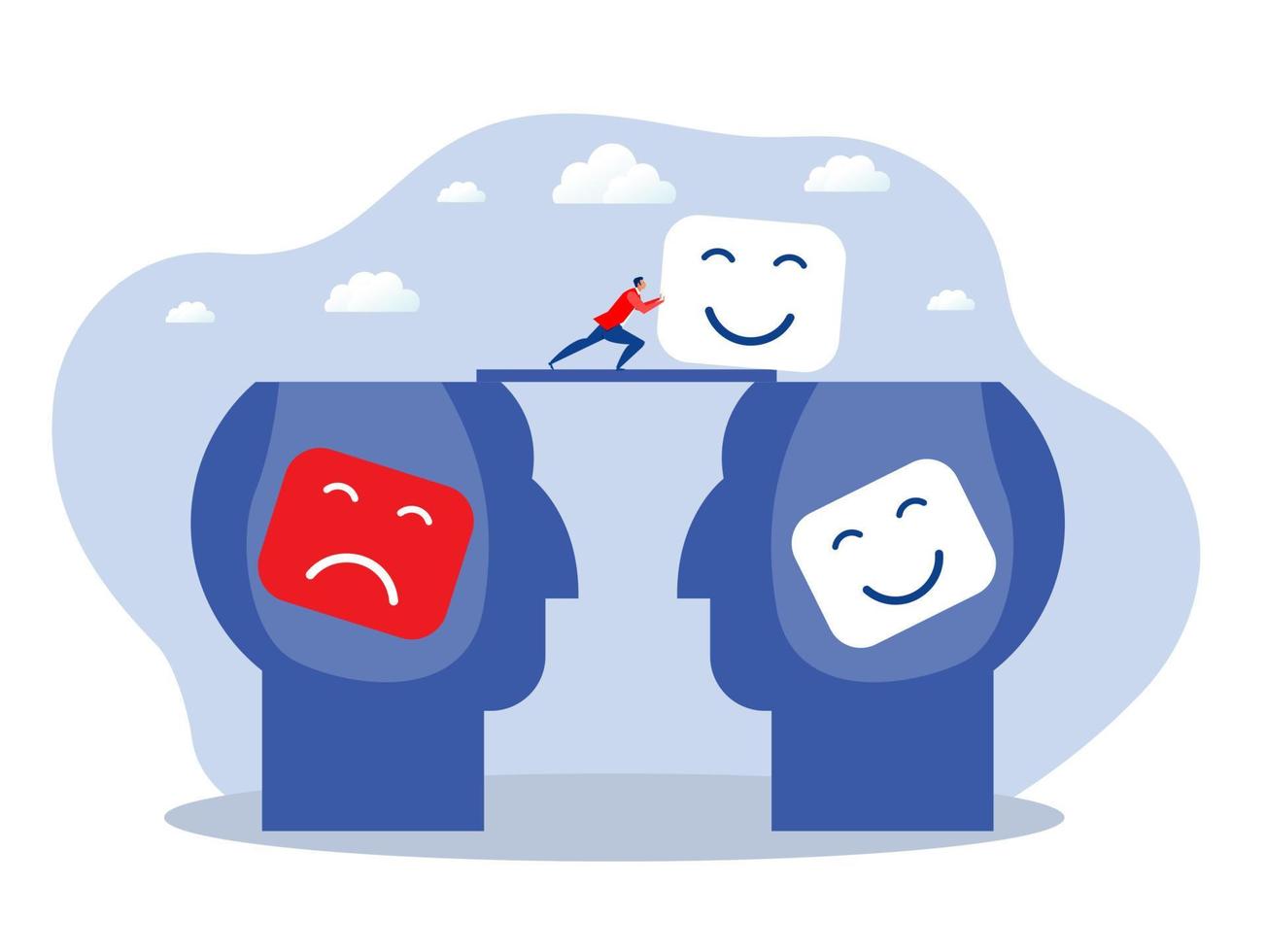 businessman push face positive on head opposite negative reaction concept vector