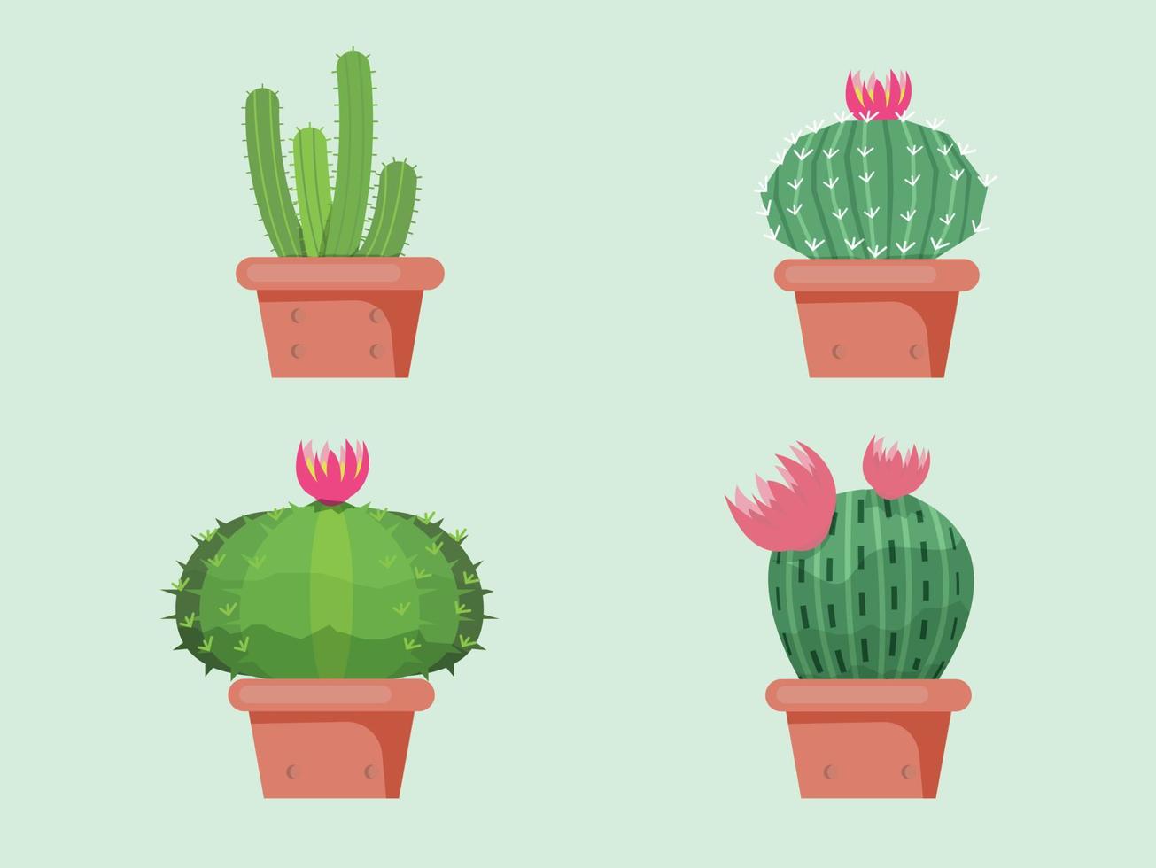 Cactus verde, cactus brillantes flores aisladas sobre fondo blanco ilustrador vectorial de diseño. vector