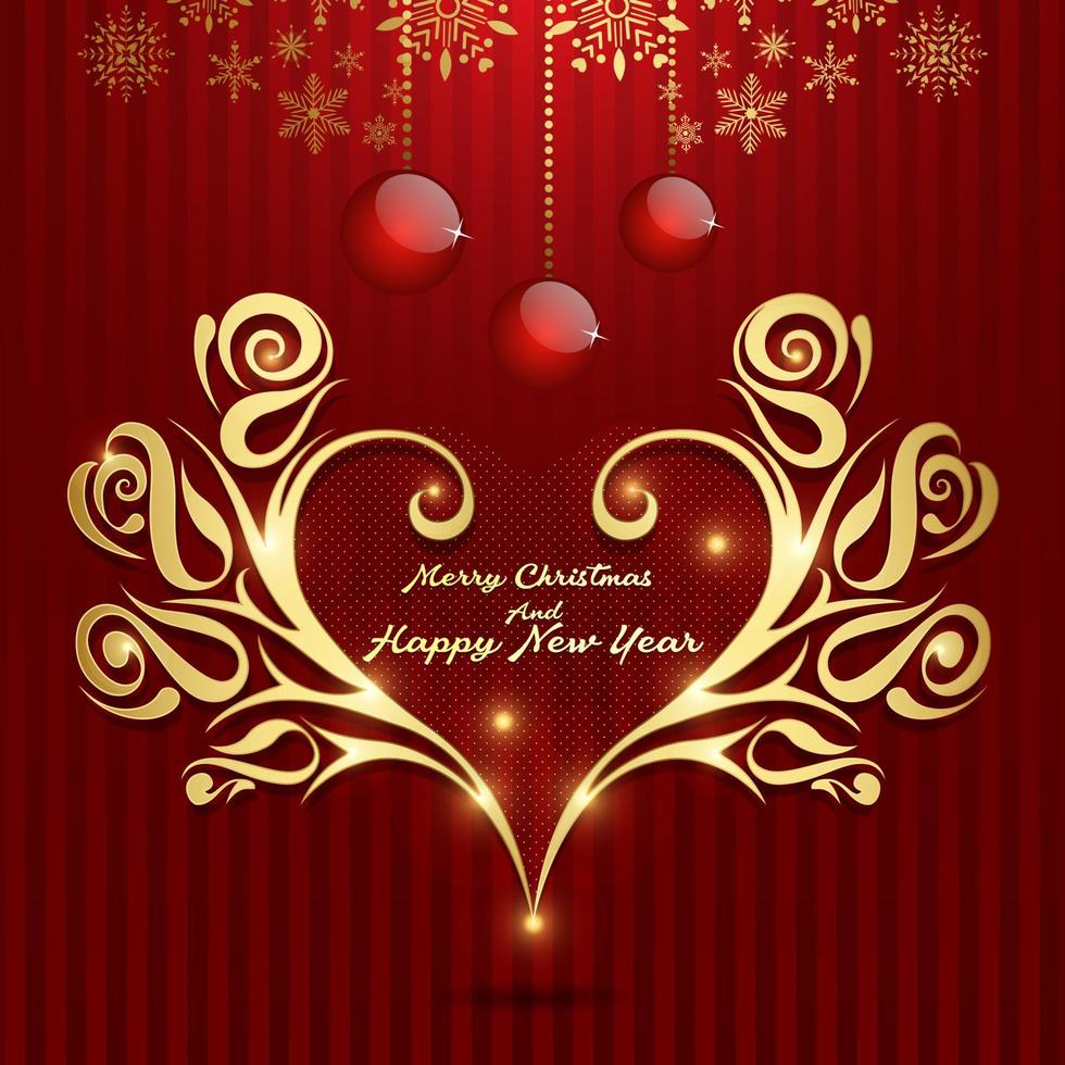 christmas golden heart shape with golden ornaments vector