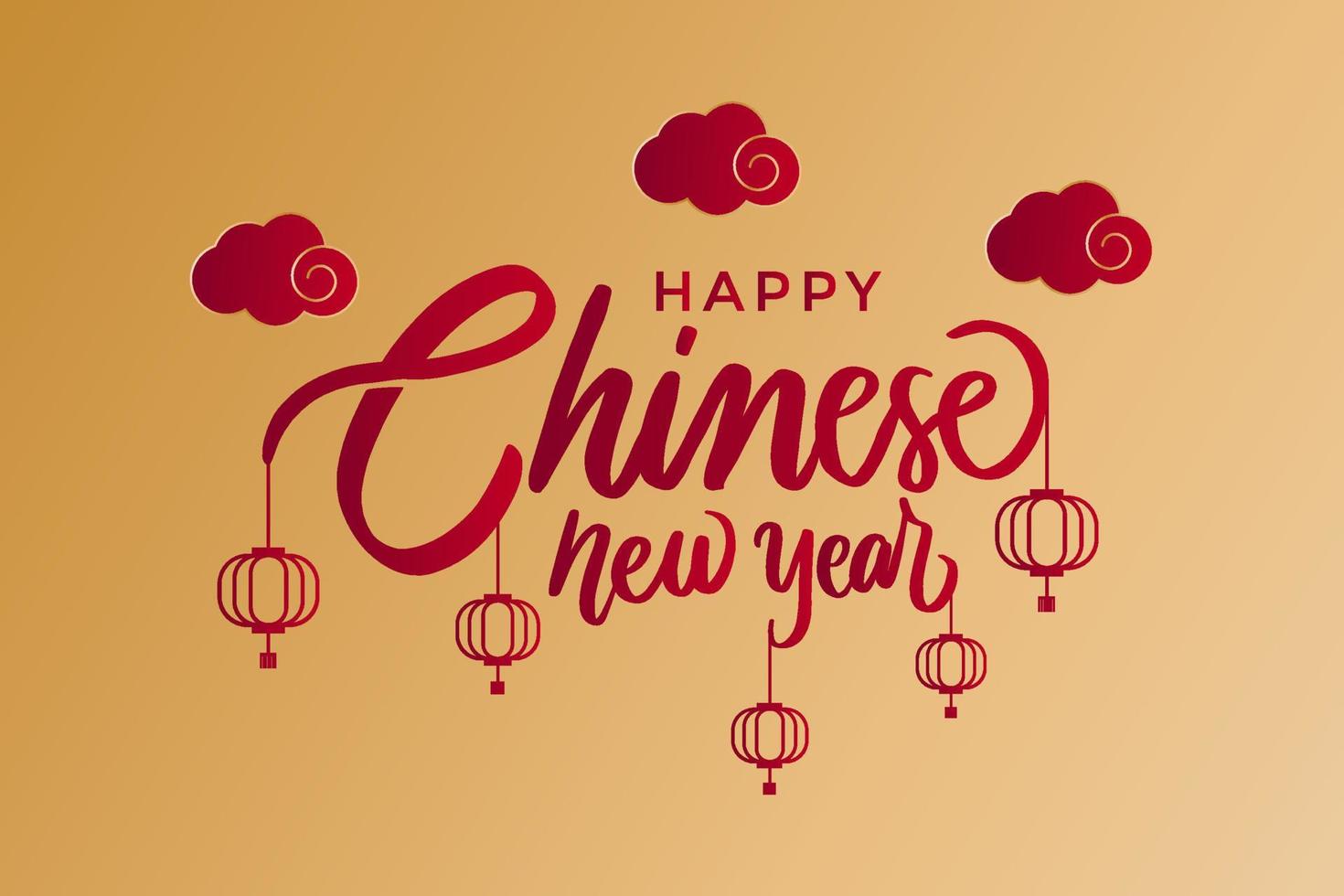 hand lettering happy chinese new year with ornament vector