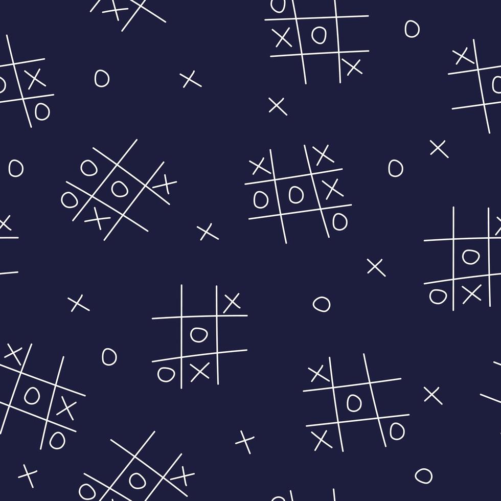 Tic-tac-toe seamless background on dark blue. Vector illustration.