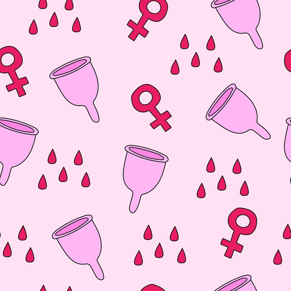 Menstrual cup. Menstruation theme. Period. Feminine hygiene product pattern vector
