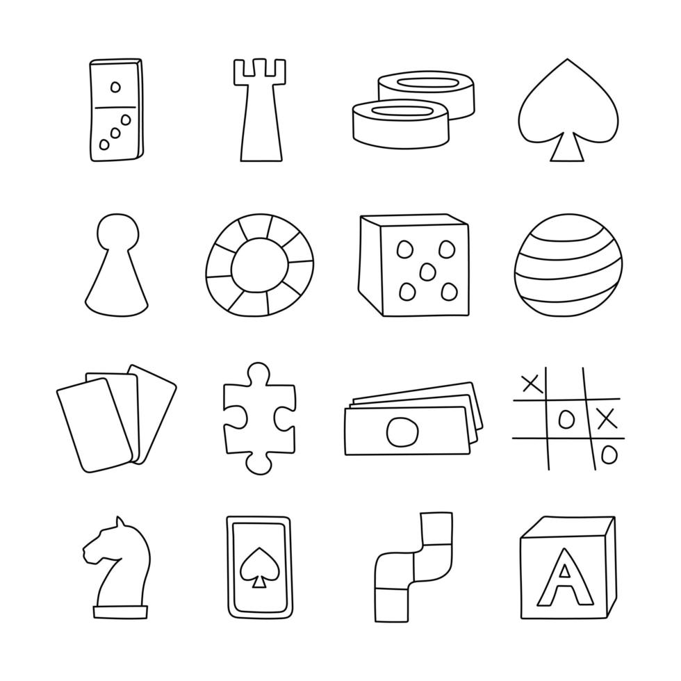 Board game icons in hand drawn cartoon style. Vector illustration.