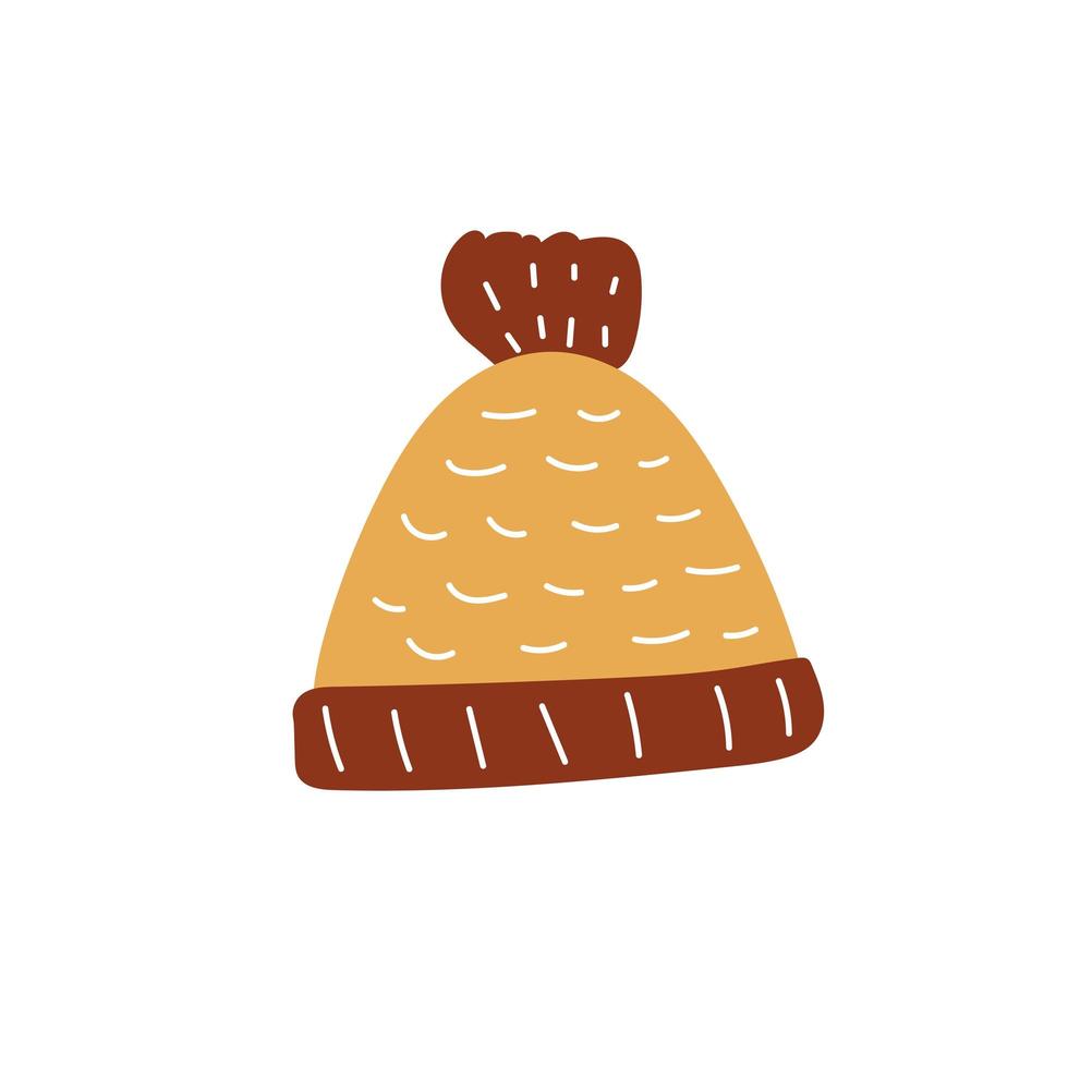 Knitted hat made of wool, vector illustration isolated on white background