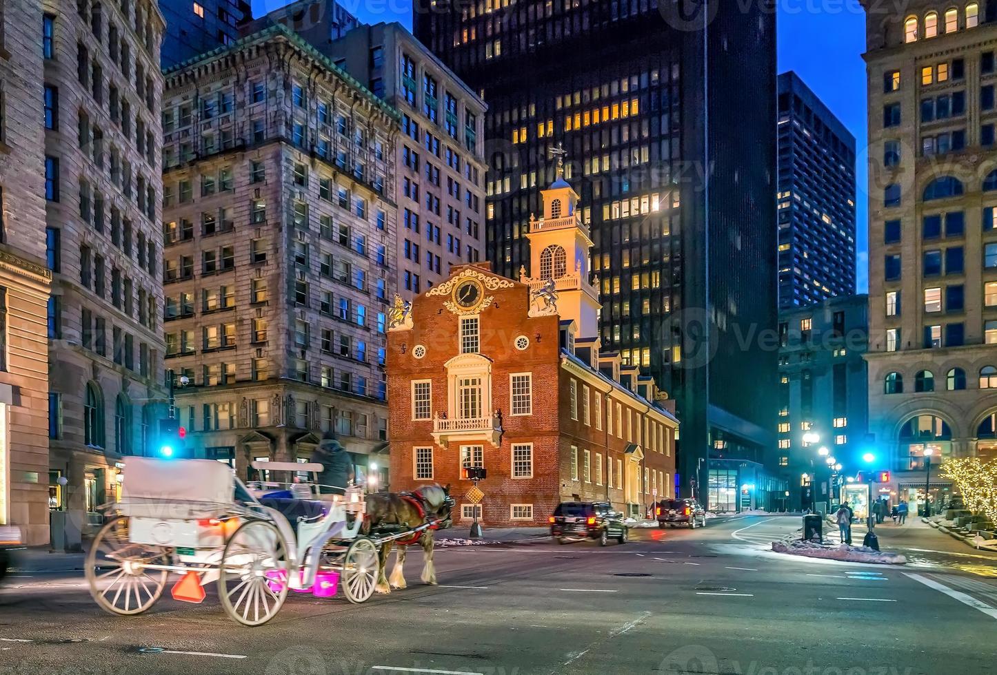 Boston Old State House buiding at night in Massachusetts USA photo