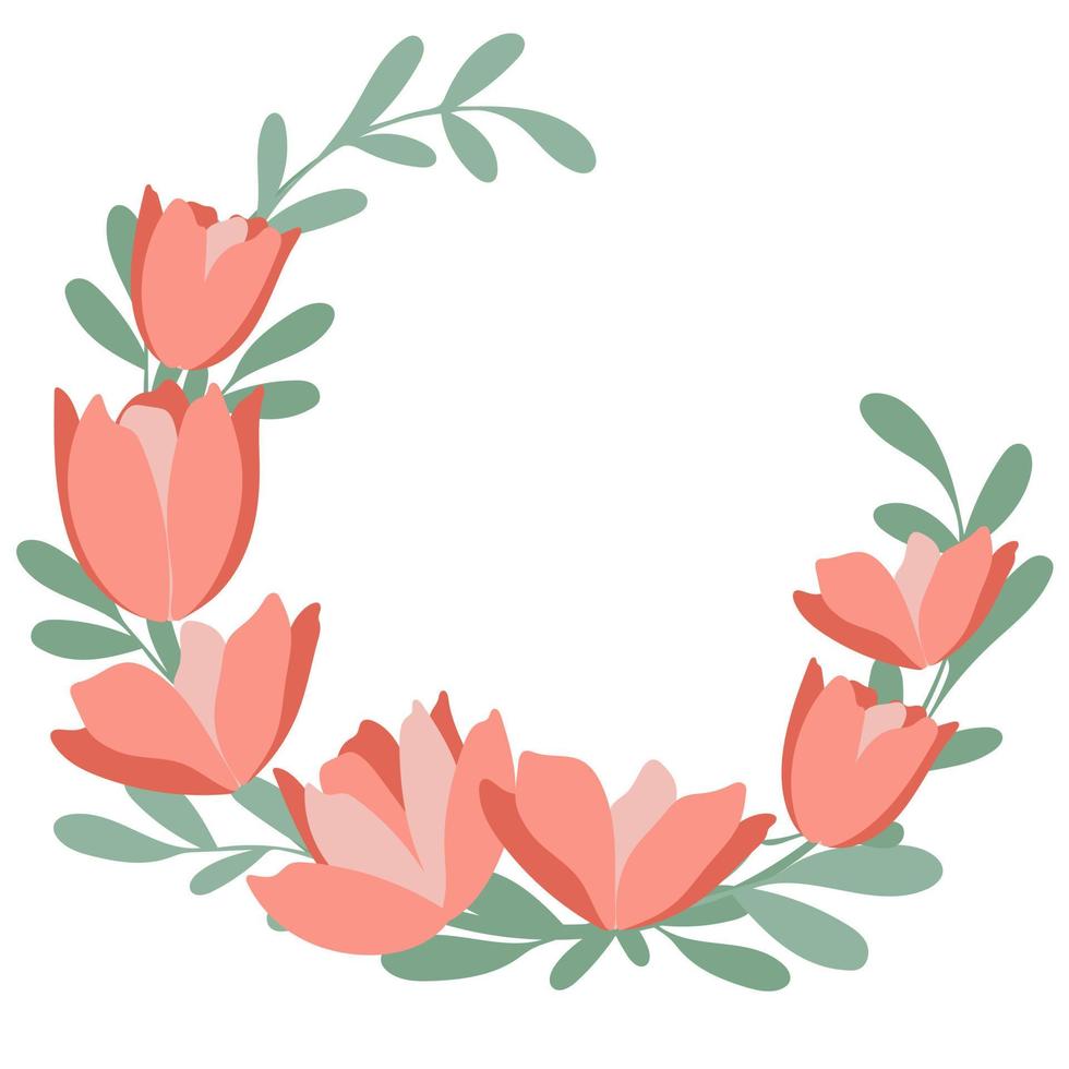 Floral wreath with tulips isolated illustration vector