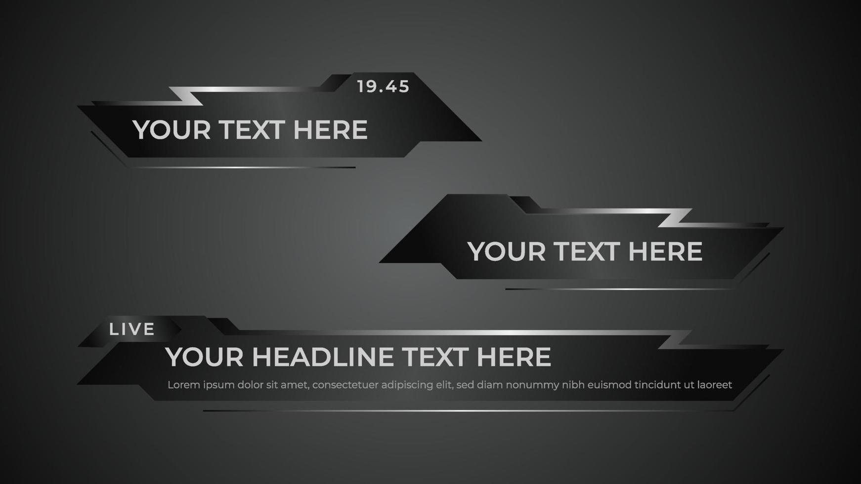 degradado negro oscuro tercio inferior con forma moderna. ilustración vectorial noticias, nombre, barra de título, tercer paquete inferior. vector