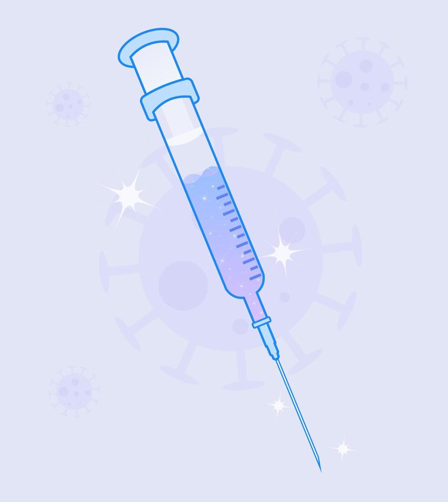 Illustration of syringe with injection liquid with dreamy sparkles. Vector EPS 10