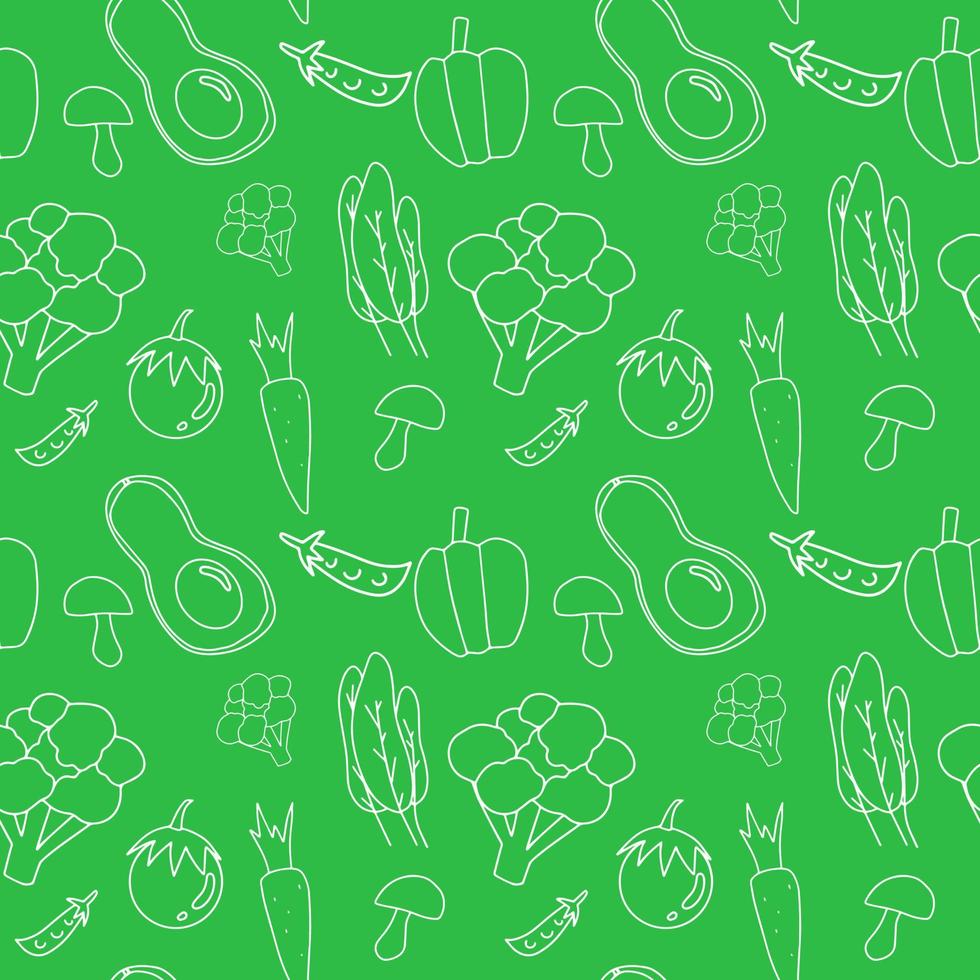 White line art of vegetables on green background vector