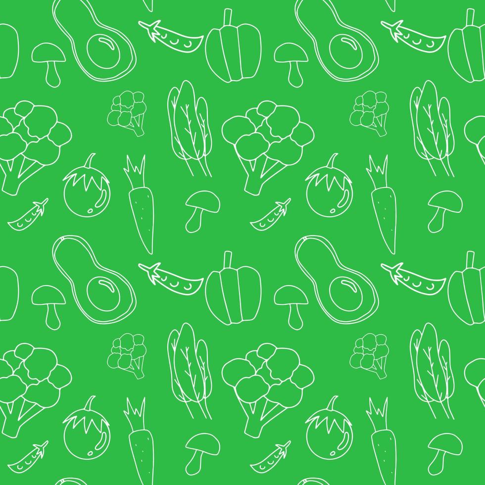 White line art of vegetables on green background vector