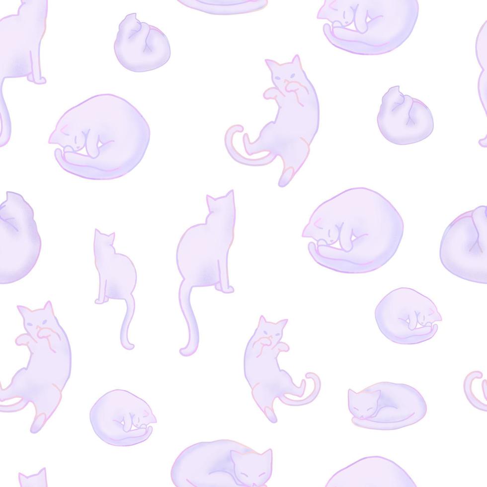 Seamless pattern with soft cute pastel cats on white background. Vector EPS 10