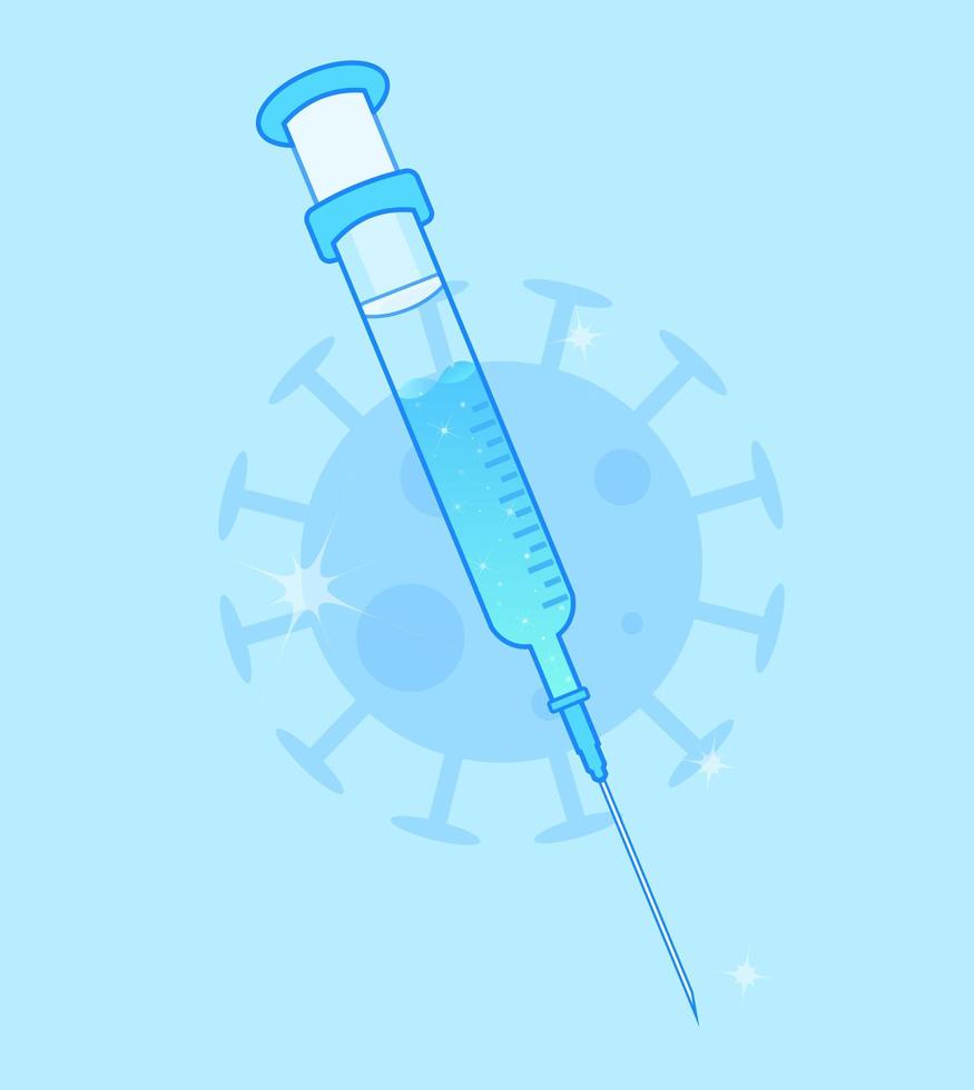 Illustration of blue syringe with injection liquid with dreamy sparkles. Vector EPS 10