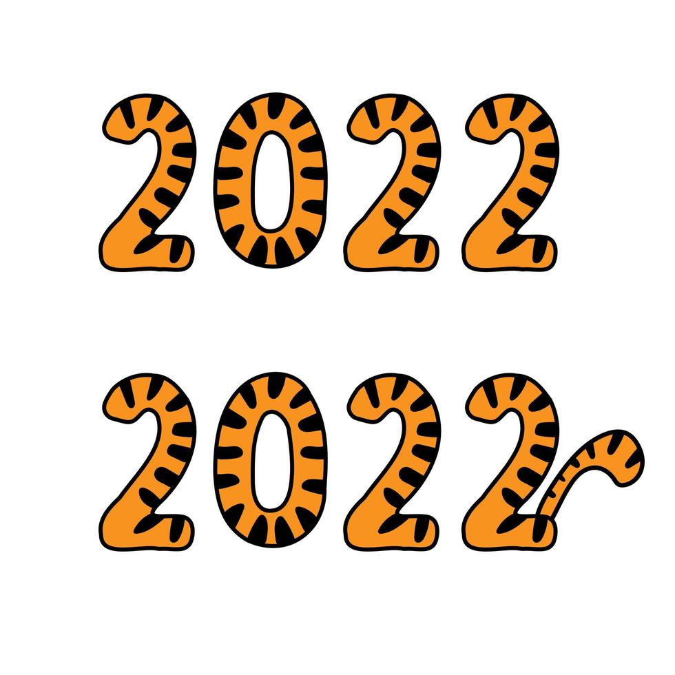 Large tiger numbers 2022. Year of Tiger. Striped 2022. New Year greeting card vector