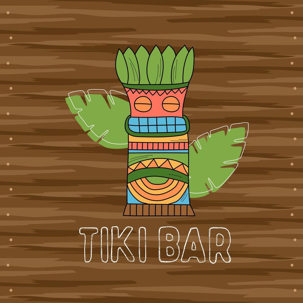 Tiki tribal wooden mask, signboard of bar. Hawaiian traditional elements vector