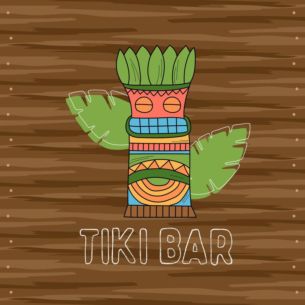 Máscara de madera tribal tiki, letrero de barra. elementos tradicionales hawaianos vector