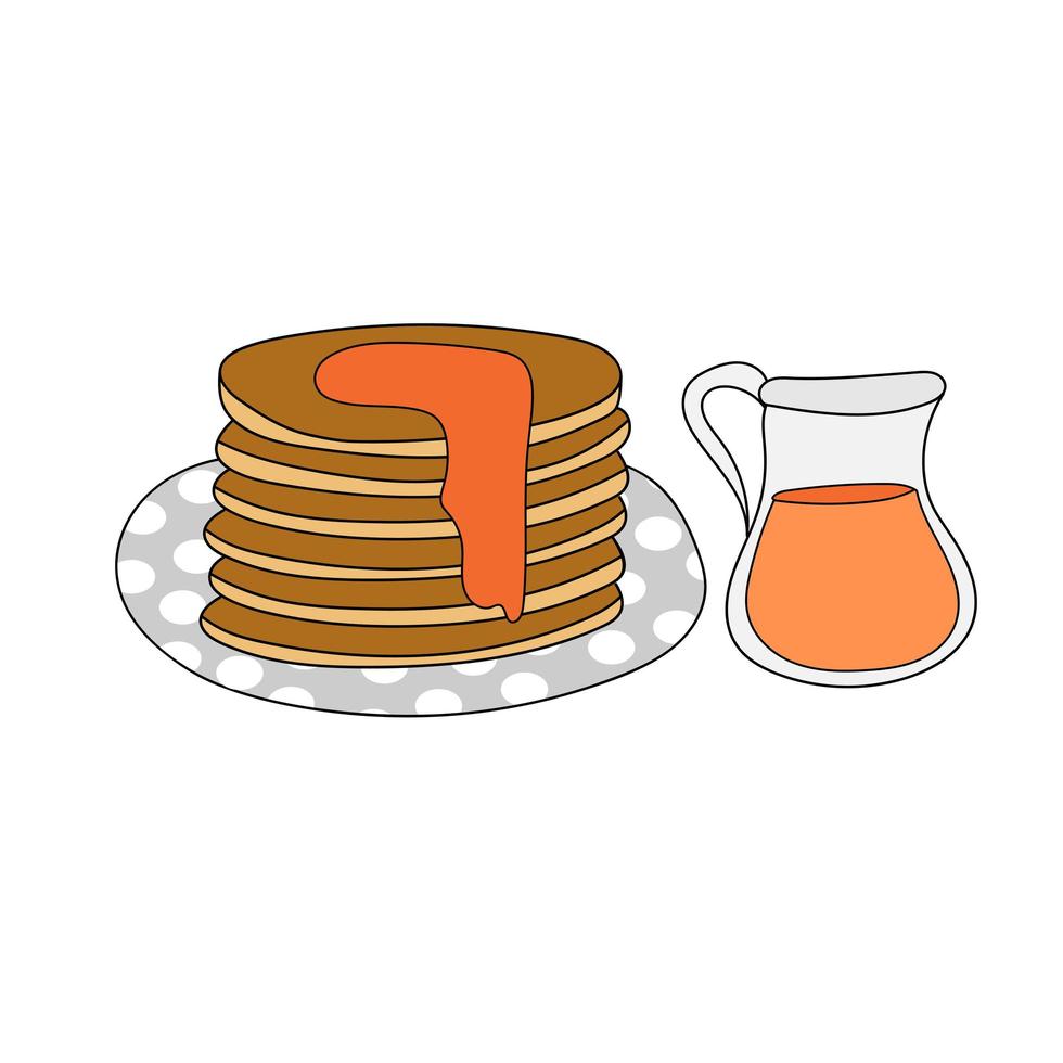 Pancakes with maple syrup, hand drawn vector illustration.