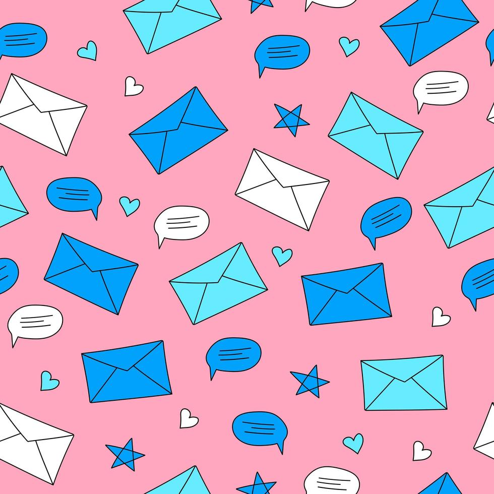 Envelopes and speech bubbles on a pink background. Seamless pattern vector