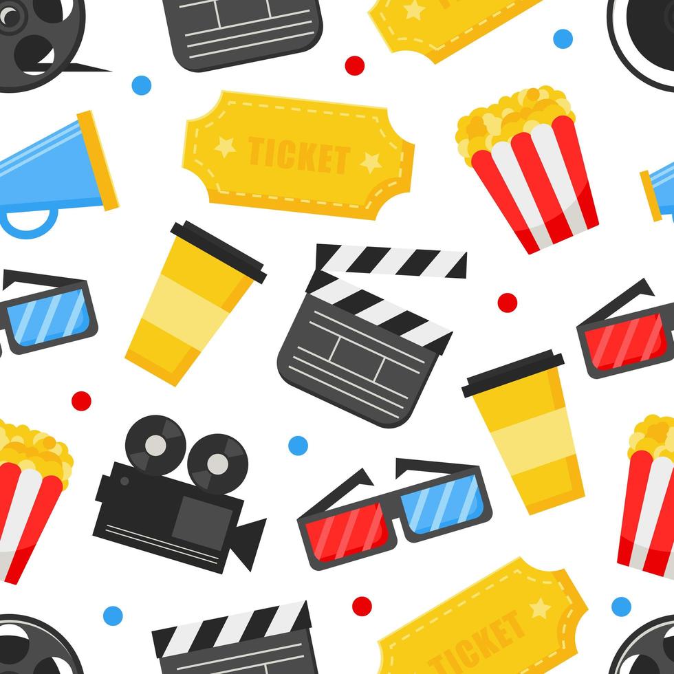Flat cinema seamless pattern design with film icons vector