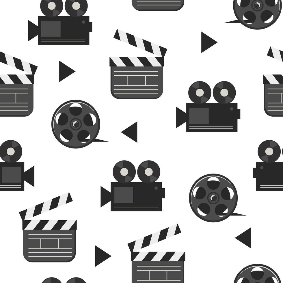 carrete de película y claqueta: patrón sin costuras, industria cinematográfica y cinematográfica vector