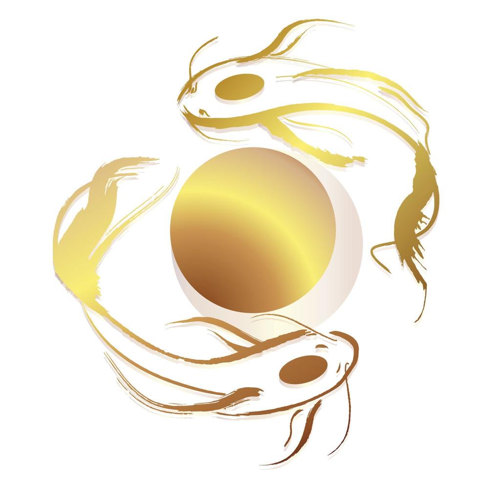 Golden couple Fancy Carp fish border for decorate on black background vector