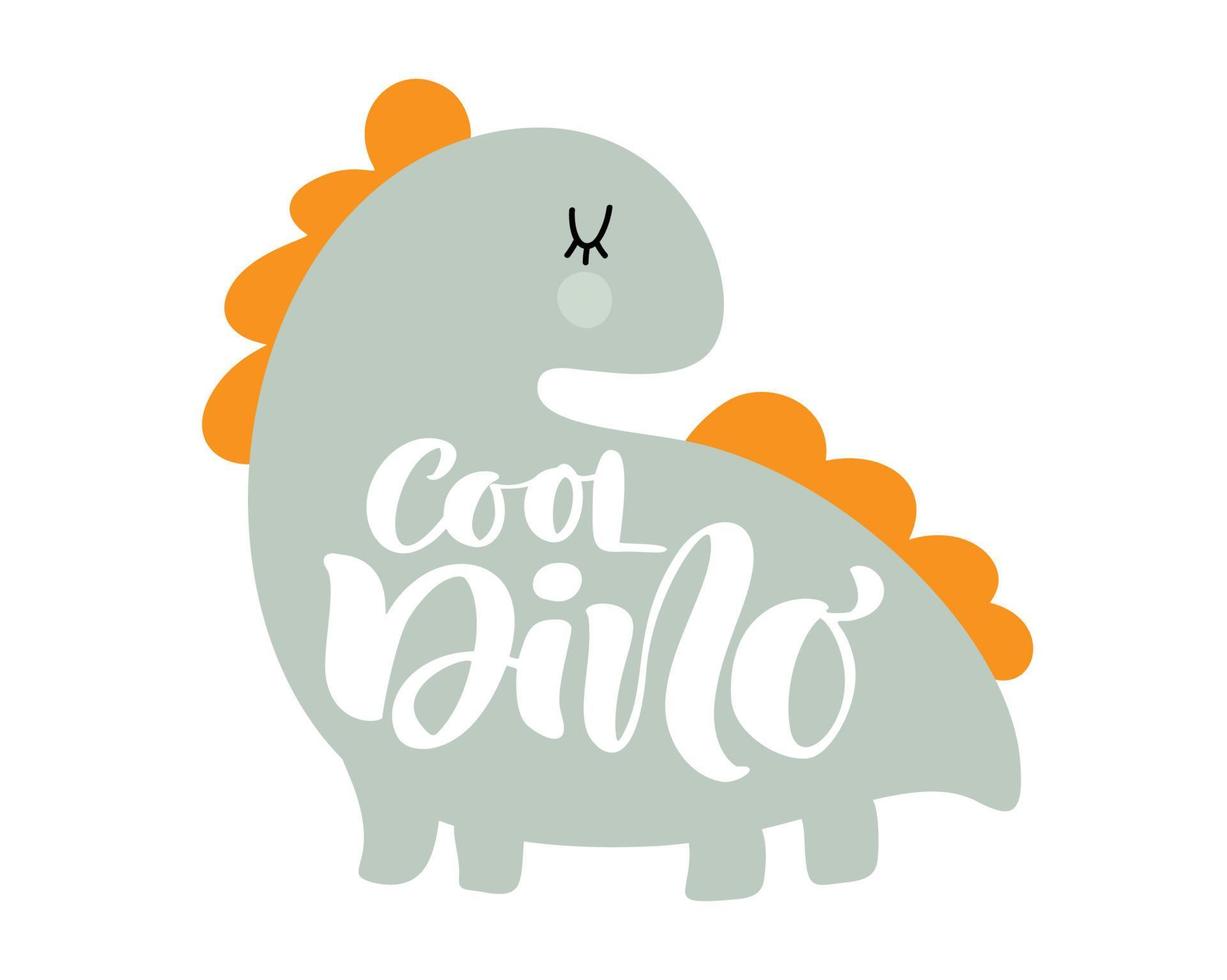 Boy lettering text Cool Dino. Dinosaur baby cute print. Illustration for nursery t-shirt, kids apparel, invitation. Simple scandinavian child design vector