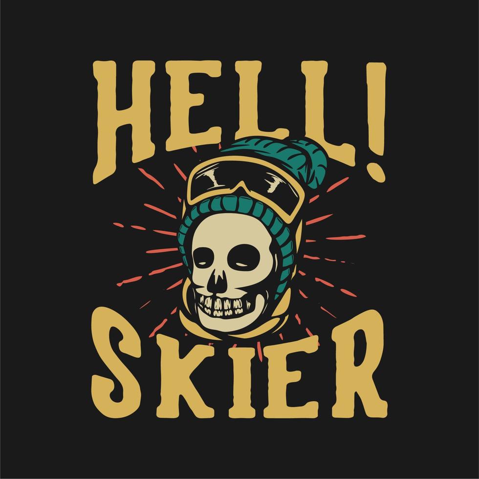 t shirt design hell skier with skull vintage illustration vector