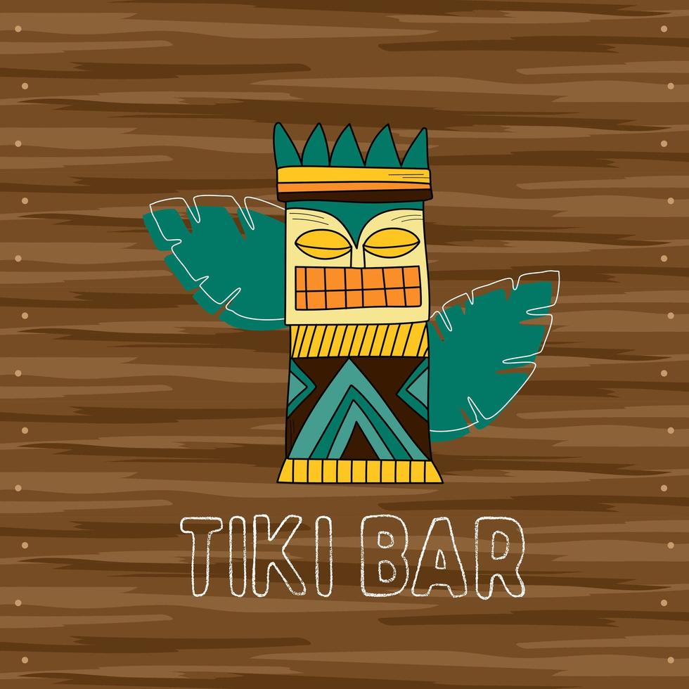 Tiki tribal wooden mask, signboard of bar. Hawaiian traditional elements vector