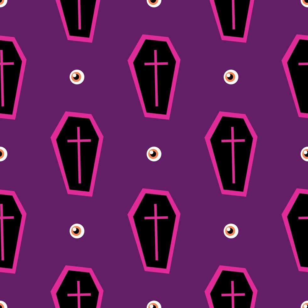 Seamless pattern - halloween coffin on a purple background vector