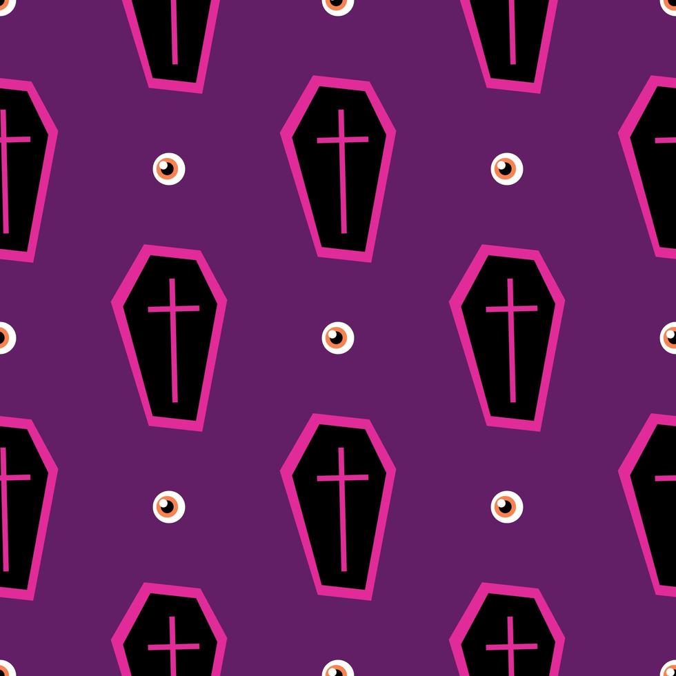 Seamless pattern - halloween coffin on a purple background vector