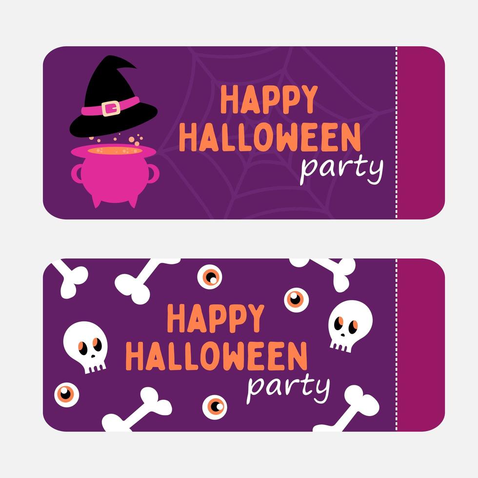 Set of flyers or invitation cards for Halloween party. Cartoon style vector