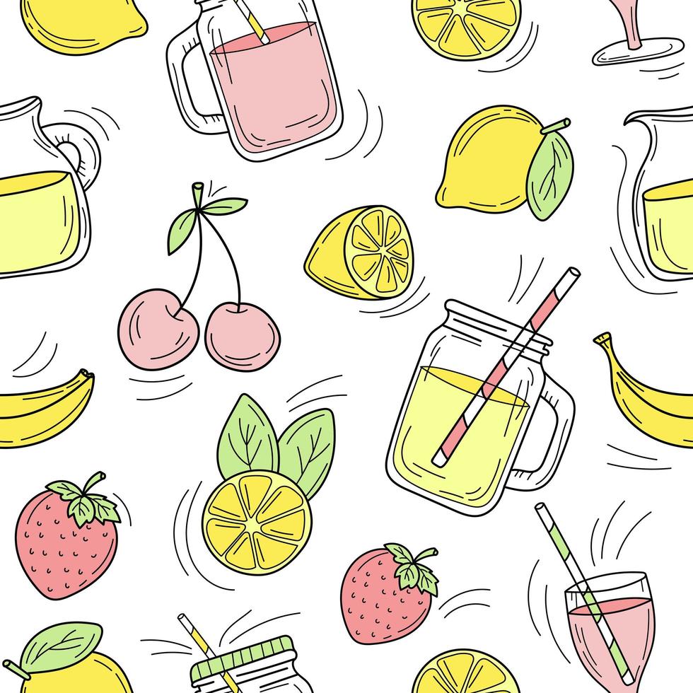 Seamless pattern - Set of summer cocktails line drawn on white vector